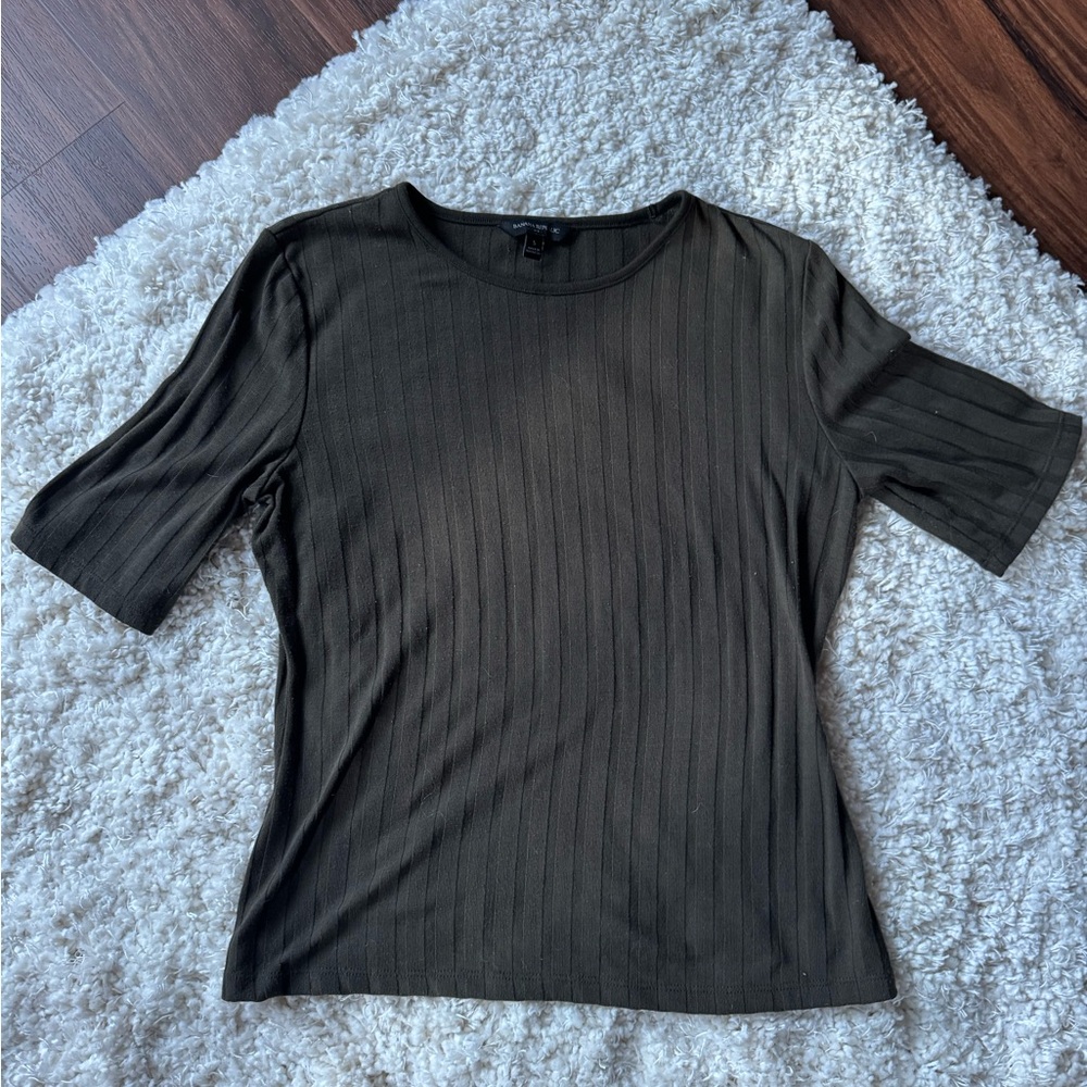 Banana Republic Olive Ribbed Fitted Short Sleeve Tee